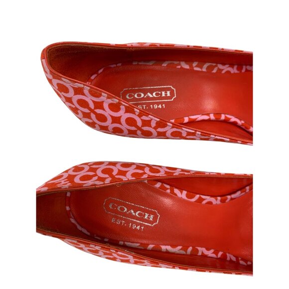 Coach Corry Red Pink Open Gem Peep Toe Chunky High Heels Size 6 Q10646 GUC - Picture 7 of 10